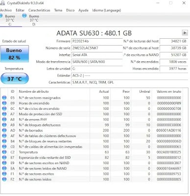 Crystal Disk Info interfaz